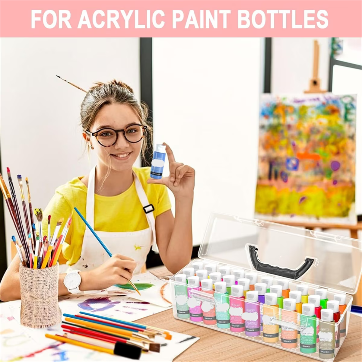 Acrylic Paint Storage Box, 30 Bottle Capacity Acrylic Paint Storage Box for 2 Fluid Ounces Acrylic Paint,Storage Box
